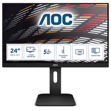 AOC IPS monitor 23.8" 24P1, 1920x1080, 16:9, 250cd/m2, 5ms, VGA/DVI/HDMI/DisplayPort/4xUSB, Pivot, hangszóró