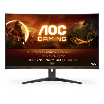 AOC Ívelt Gaming 240Hz VA monitor 31.5" C32G2ZE/BK, 1920x1080, 16:9, 300cd/m2, 1ms, 2xHDMI/DisplayPort