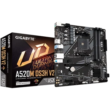 Gigabyte Alaplap - AMD A520M DS3H V2 AM4 (A520M, 4xDDR4 3200MHz, PCI-E, RAID, 4xSATA3, M.2, 6xUSB2.0, 6xUSB3.1)