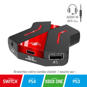 Spirit of Gamer Egér/Billentyűzet adapter konzolokhoz - SOG-CONV2 (Audio, 3x USB-A, 2x USB-C, Nintendo/PS4/PS3/Xbox One)