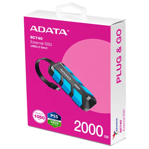 ADATA SSD Külső USB 3.2 2TB SC740, Kék