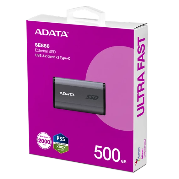 ADATA SSD Külső USB 3.2 500GB SE880 Elite, Szürke