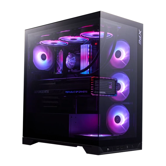 ADATA XPG Ház Midi ATX Invader X BTF, 5x120mm RGB ventilátor, Tápegység nélkül, üvegfalú, fekete