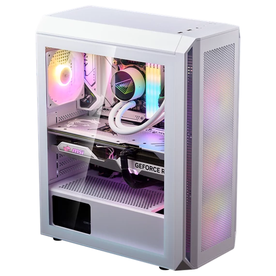 ADATA XPG Ház Midi ATX Valor AIR PLUS, 4x120mm RGB ventilátor, Tápegység nélkül, üvegfalú, fehér