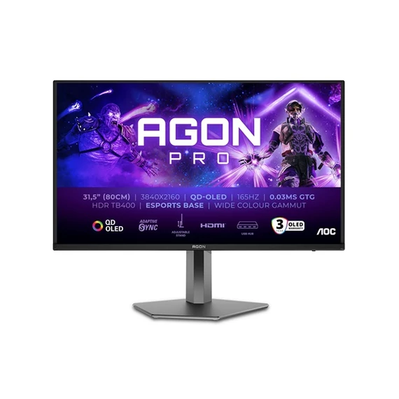 AOC Gaming 165Hz OLED monitor 32" AG326UD, 3840x2160, 16:9, 0,03ms, HDMIx2/Displayport/USBx3, hangszóró, pivot