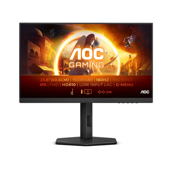 AOC Gaming 180Hz IPS monitor 23.8" 24G4X, 1920x1080, 16:9, 300cd/m2, 1ms, 2xHDMI/DisplayPort, hangsz, állí. mag, pivot
