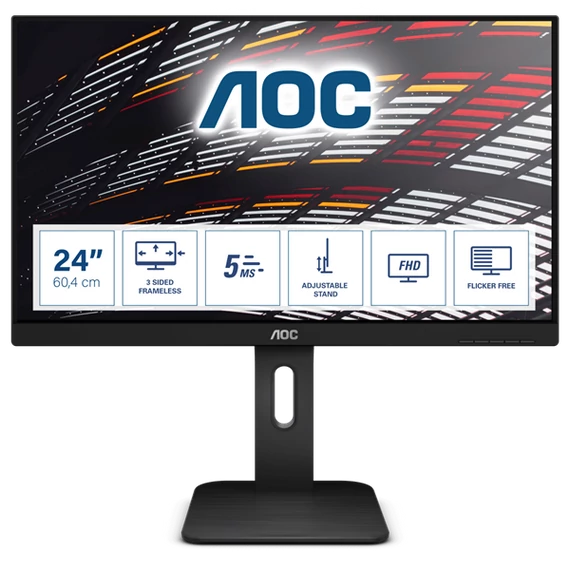 AOC IPS monitor 23.8" 24P1, 1920x1080, 16:9, 250cd/m2, 5ms, VGA/DVI/HDMI/DisplayPort/4xUSB, Pivot, hangszóró
