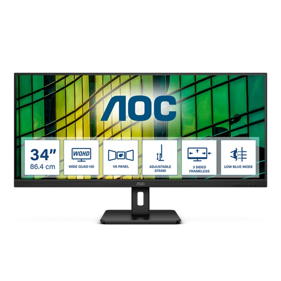 AOC monitor 34" U34E2M, 3440x1440, 21:9, 300cd/m2, 4ms, 2xHDMI/DisplayPort