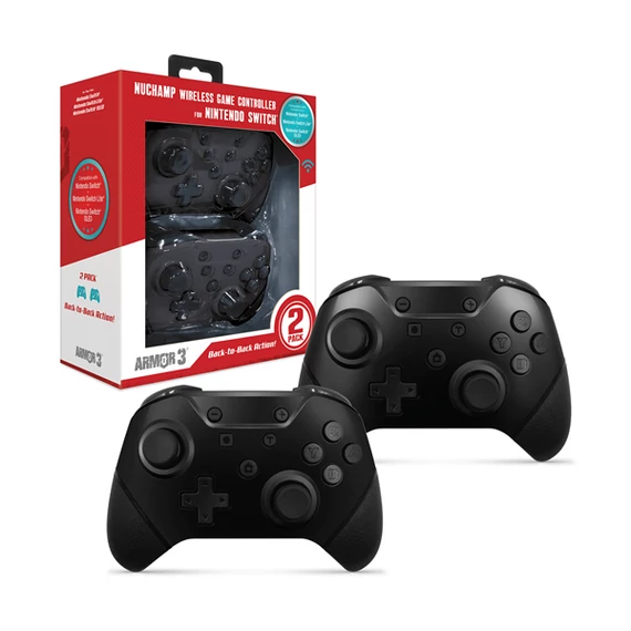 ARMOR3 NUCHAMP Nintendo Switch Kiegészítő Vezeték nélküli kontroller, Fekete & Fekete (2-PACK)