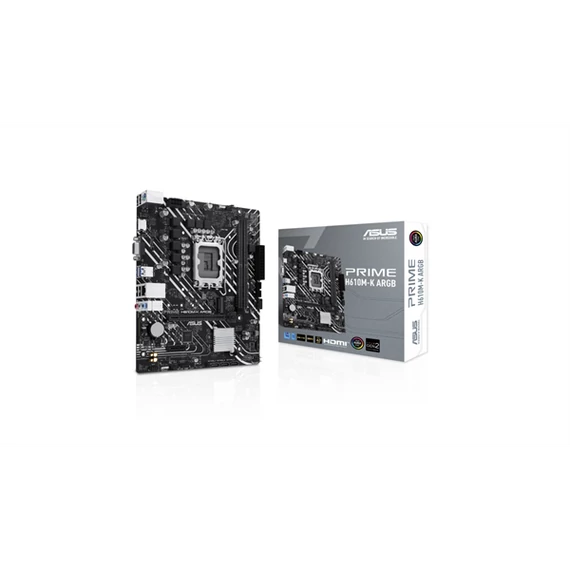 Asus Alaplap - Intel PRIME H610M-K ARGB (H610, 2xDDR5 5600MHz, 1Gb LAN, 4xSATA3, 1xM.2, HDMI+VGA)