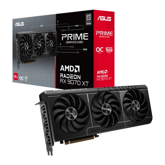 Asus Videokártya - AMD PRIME-RX9070XT-O16G (16384MB, GDDR6, 256bit, HDMI, 3xDP)