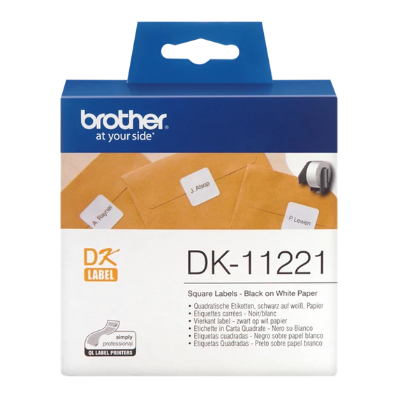 BROTHER Etikett címke DK-11221, 23mm x 23mm , Elővágott (stancolt), Fehér alapon fekete, 1000 db