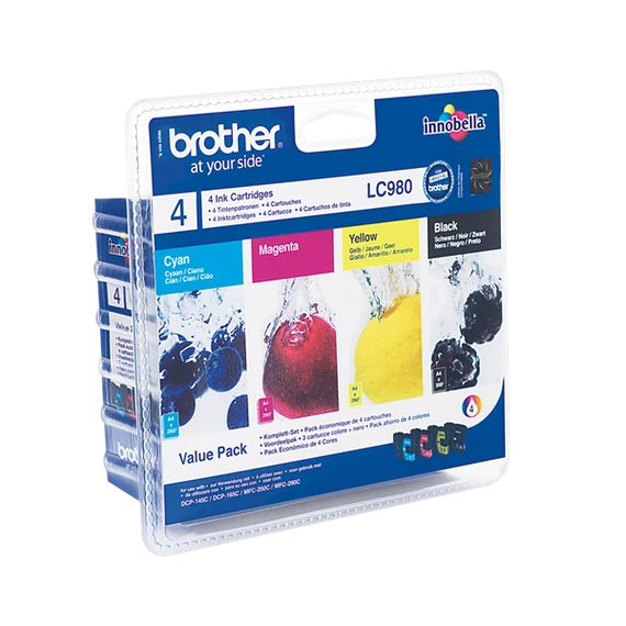 Brother Tintapatron LC980VALBP, Tintapatron csomag: Fekete - 300 oldal, Cián / Magenta / Sárga - 260 oldal