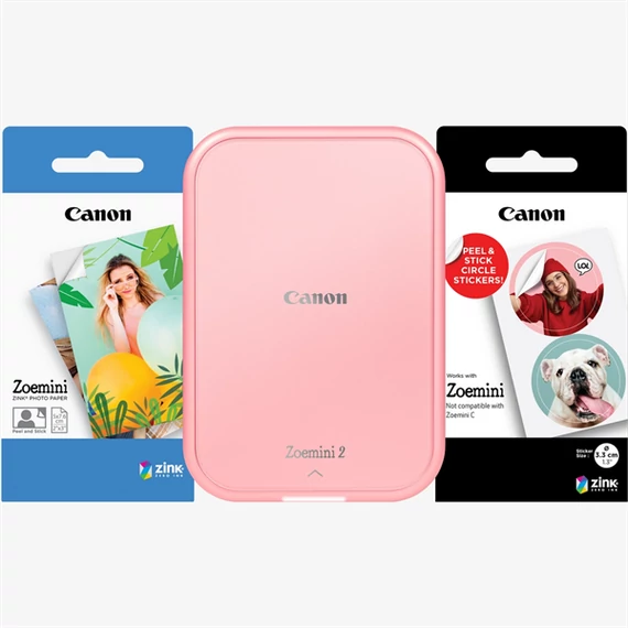 CANON Mobil fotónyomtató, ZINK, ZOEMINI 2 WiFi,  317x500 dpi, rózsaarany,  + fotópapír csomag