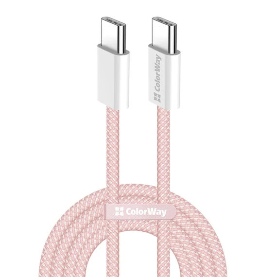 COLORWAY Kábel Type-C CW-CBPDCC061-P, fonott pamut, PD Fast Charging 60W, 3,0A 1M rózsaszín