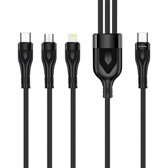 COLORWAY Kábel Type-C CW-CBPDU3060-BK, 3B1 (Lightning+MicroUSB+Type-C) 3.0A (PD60W adatok) 1.2 fekete