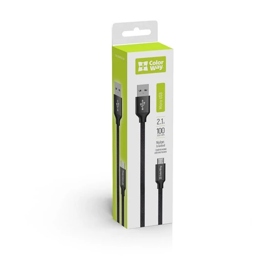 COLORWAY Kábel, USB MicroUSB 1m 2.1A black (CW-CBUM002-BK)
