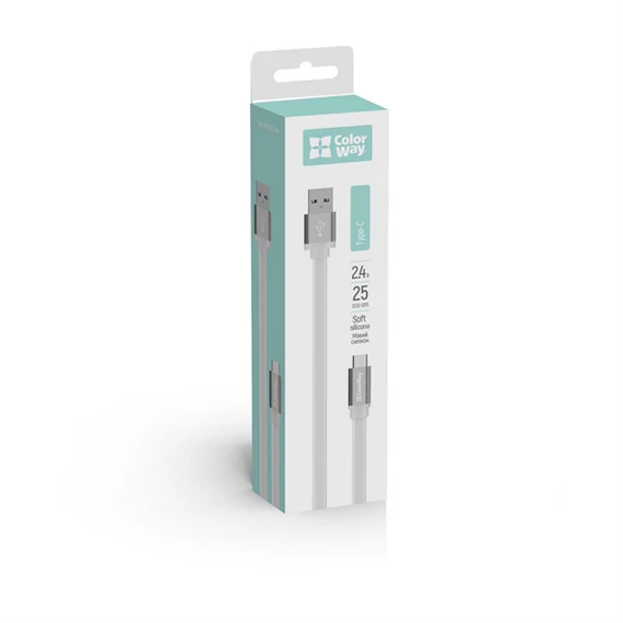 COLORWAY Kábel, USB dugasz Type-C CW-CBUC001-WH, dugó, 25 CM fehér