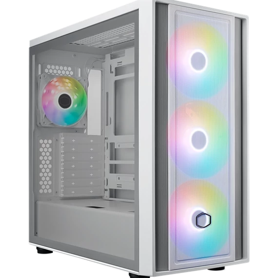 COOLER MASTER Ház ATX MasterBox 600, 4db ARGB Ventilátor, Tápegység nélkül, Üvegfalú, fehér