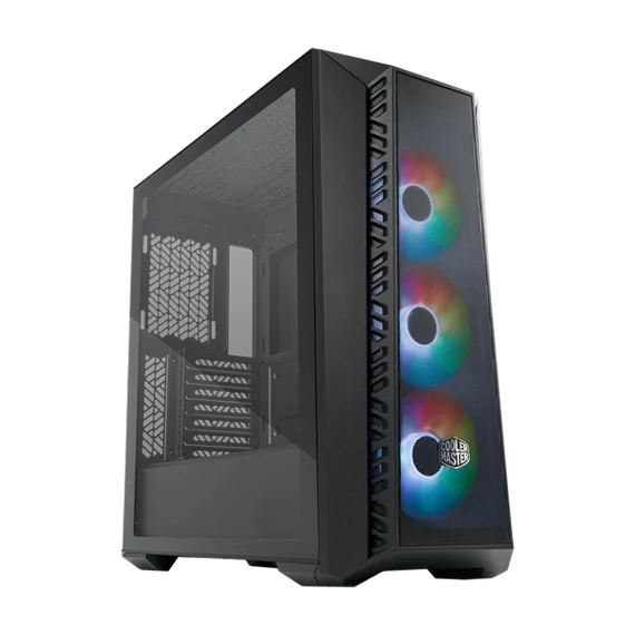 COOLER MASTER Ház Midi ATX MasterBox 520 + 3db Ventilátor + HUB, Tápegység nélkül, Üvegfalú, fekete