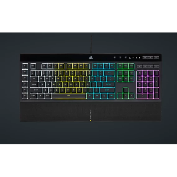 CORSAIR Vezetékes Billentyűzet Gaming, K55 RGB PRO, 6 programozható billentyű, Cseppálló, Csuklótámasz, US, fekete