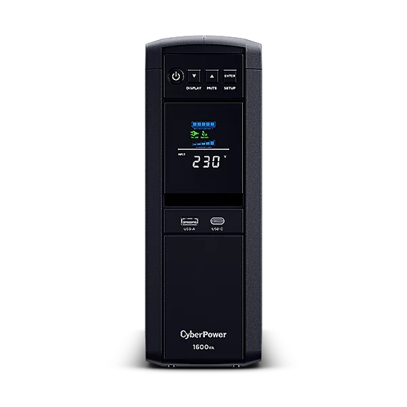 CYBERPOWER UPS gaming, 6xSCHU,2xUSB 1600VA 1600W 230V, színuszus szünetmentes tápegység,LINE-INTERAKTÍV, AVR, színes LCD