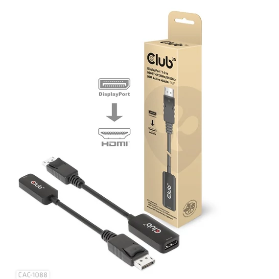 Club 3D Átalakító - CAC-1088 (DisplayPort 1.4 to HDMI 4K120Hz/8K60Hz HDR Aktív, M/F)