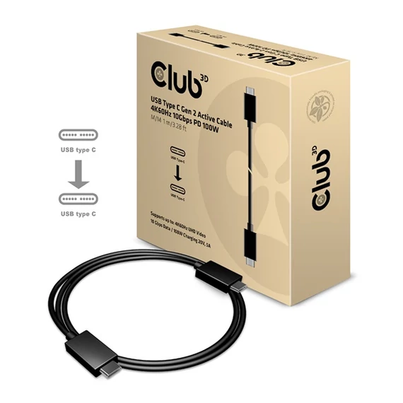 Club 3D Kábel - CAC-1522 (3.1 USB-C Gen 1 to 3.1 USB-C Gen 1, 10Gbps, 100W PD, 0,8m, 4K60Hz)