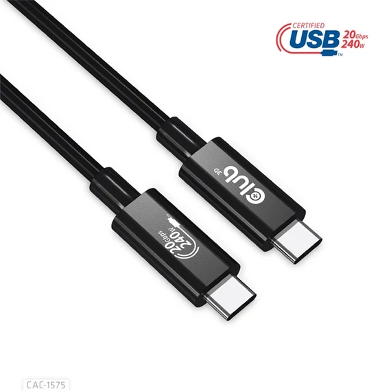 Club 3D Kábel - CAC-1575 (USB4 Type-C Gen 2x2, Bi-Directional USB-IF, 4K60Hz, 20Gbps, PD 240W(48V/5A) EPR M/M 2m)