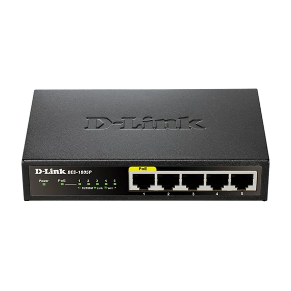 D-LINK Switch 5x100Mbps (4xPOE) Fémházas Asztali, DES-1005P/E
