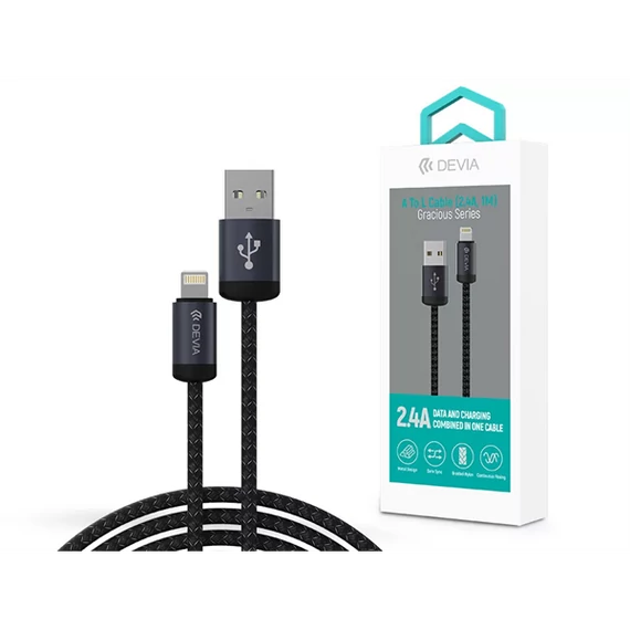 DEVIA ST108035 Gracious v2 12W USB/Lightning 1m -es fekete adat-és töltőkábel