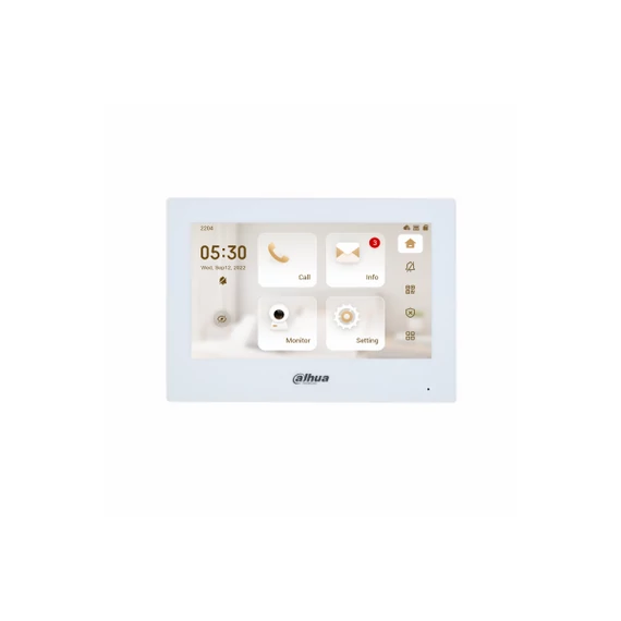 Dahua IP video kaputelefon - VTH2621GW-P (beltéri egység, 7" touch screen, 1024x600, PoE, SD, I/O, H.265, fehér)