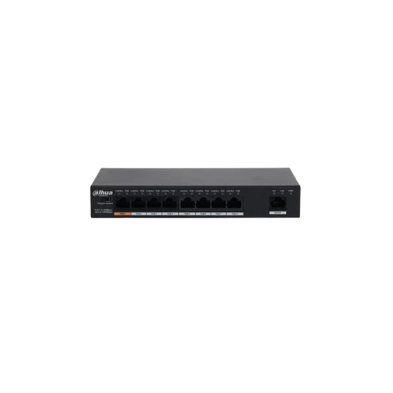Dahua PoE switch - PFS3009-8ET1GT-96 (1x 10/100 (HighPoE/PoE+/PoE) + 7x 10/100(PoE) + 1x 10/100/1000 uplink, 96W)