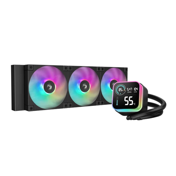 DeepCool CPU Water Cooler - LQ360 (max 21dB; max. 122,39 m3/h; 3x12cm, LED kijelző, fekete)