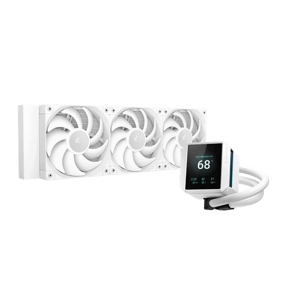 DeepCool CPU Water Cooler - MYSTIQUE 360 WH (max 21dB; max. 123,09 m3/h; 3x12cm, LED kijelző, fehér)