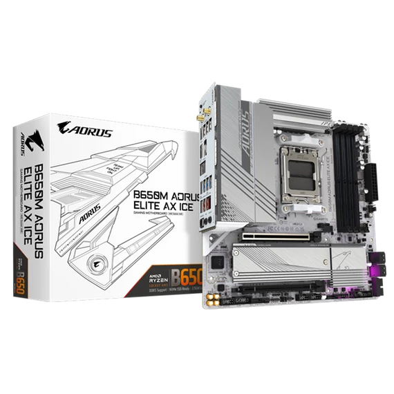 GIGABYTE Alaplap AM5 B650M AORUS ELITE AX ICE AMD B650, mATX
