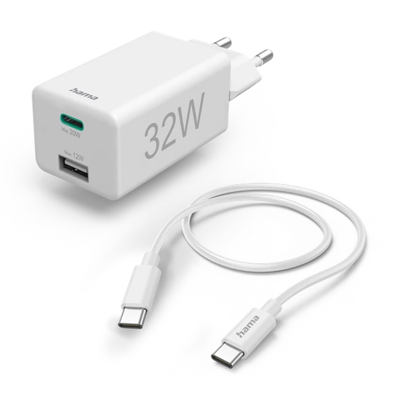 HAMA 00201692, FIC E3 UNIVERZÁLIS HÁLÓZATI USB&TYPE-C TÖLTŐ,"PD/QC", 1M KÁBEL (32W)