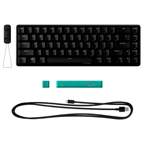 HP HYPERX vezetékes mechanikus gaming billentyűzet Alloy Origins 65 RGB türkiz switch - amerikai lokalizáció