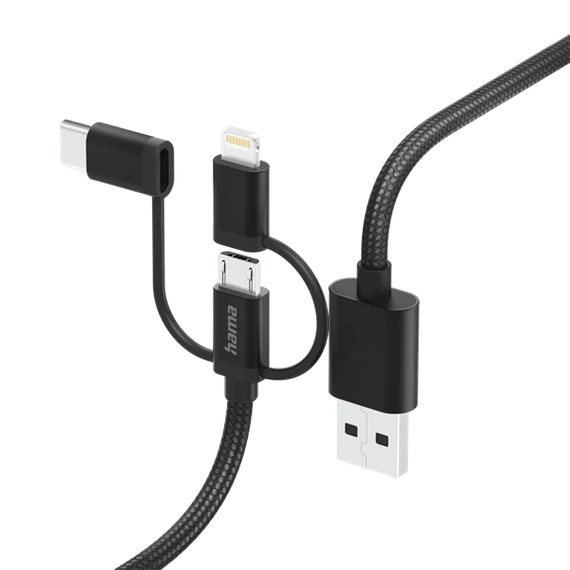 Hama Kábel - 201536 (3in1, Micro USB/USB-C/Lightning, USB 2.0, 1,5m, fekete)