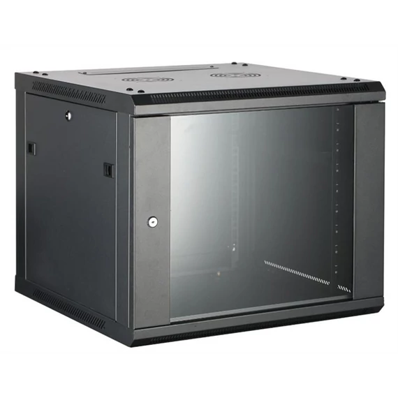 Hikvision Rackszekrény - 19" fali kivitel (12U, 600x600x635, fekete, egyrekeszes, üvegajtós, max.60 kg)