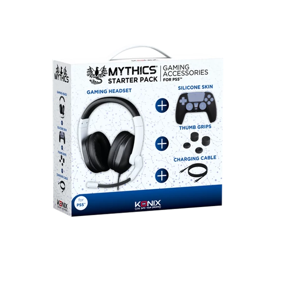KONIX - MYTHICS PS5 Kezdő csomag (Fejhallgató + Skin +Thumb Grips + Töltő kábel), Fekete