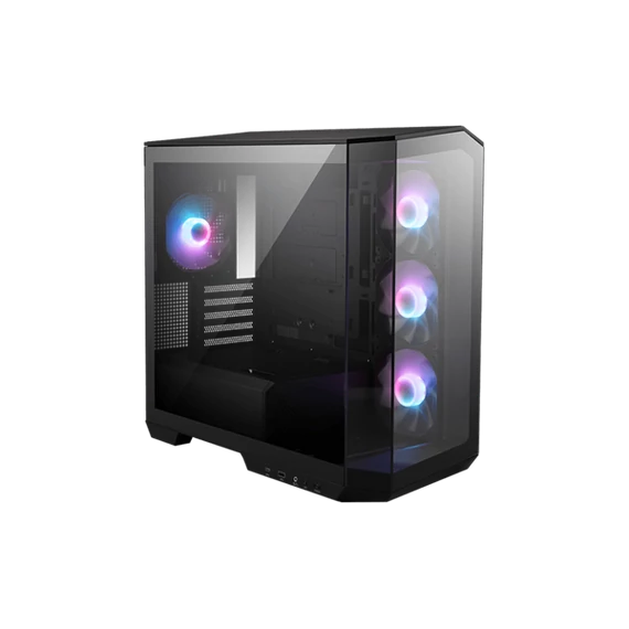 MSI Ház Midi ATX PANO M100R PZ, 4xARGB ventilátor, Tápegység nélkül, üvegfalú, fekete