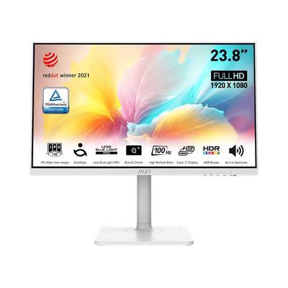 MSI Monitor Business Modern MD2412PW 23,8" FHD, 1920x1080, IPS, 100Hz, 1000:1 CR, 300cd/m2, 1ms, HDMI,  USB-C, White