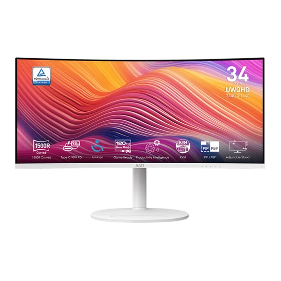 MSI Monitor Business Modern MD342CQPW Ívelt 34" QHD, 3440x1440, 100Hz VA 21:9, 3000:1 CR, 300cd/m2, 4ms, HDMI, DP, White