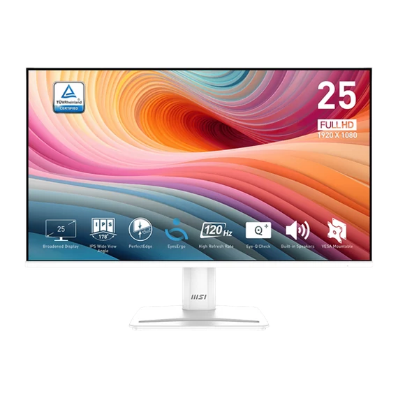 MSI Monitor Business PRO MP251W E2 24,5" FHD, 1920x1080, IPS, 120Hz, 1500:1 CR, 300cd/m2, 1ms, HDMI, DP, VGA, White