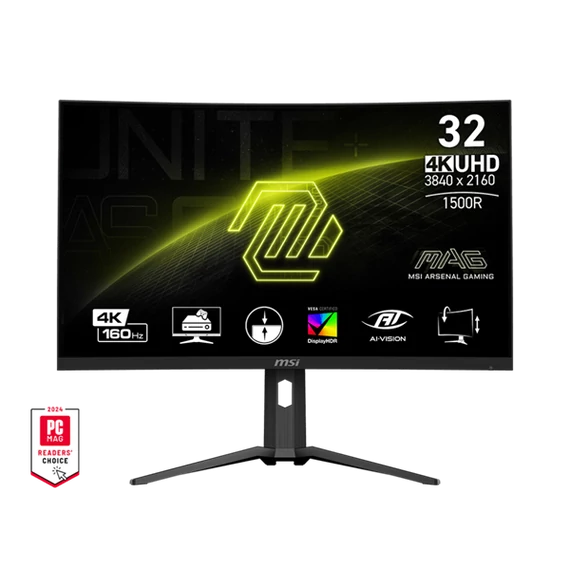 MSI Monitor GAMING MAG 321CUPDF 31,5" Ívelt UHD/FHD Dual mode 3840x2160 320/160Hz, VA, 3000:1 0,5ms, 2x HDMI, DP, USB-C