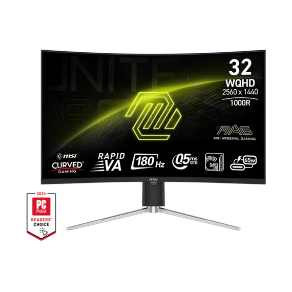 MSI Monitor GAMING MAG 325CQRF QD E2 31,5" Ívelt Rapid VA WQHD 2560x1440, 16:9 180Hz 0,5ms 3500:1, 2x HDMI, DP, USB-C