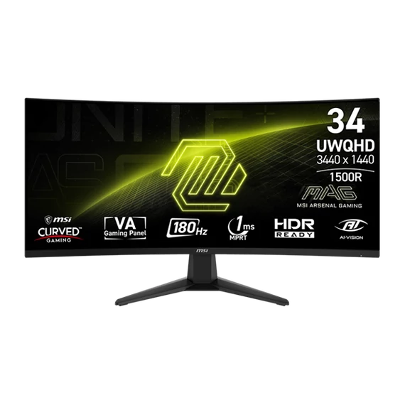 MSI Monitor GAMING MAG 346CQ Ívelt 34" UWQHD, 3440x1440, 180Hz VA 21:9, 1500R, 300cd/m2, 1 ms, 2x HDMI, DP, Black