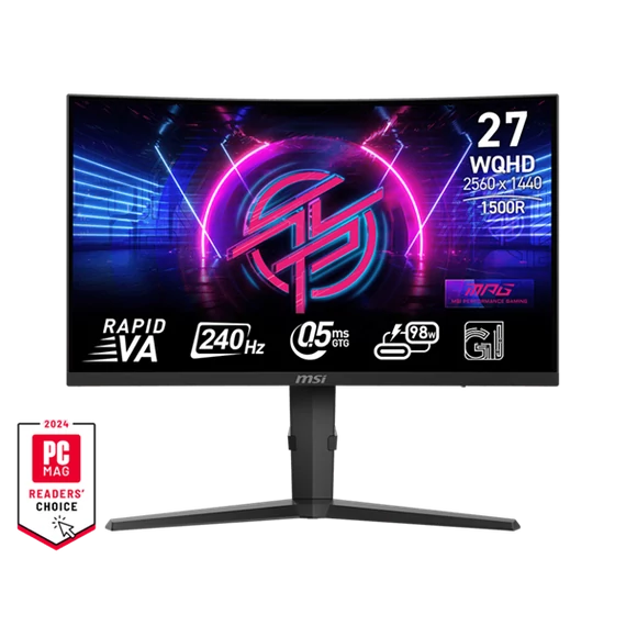 MSI Monitor GAMING MPG 275CQRXF Ívelt 27" Rapid VA WQHD 2560x1440, 16:9, 240Hz, 0,5ms, 4000:1, 2x HDMI, DP, USB-C, Black