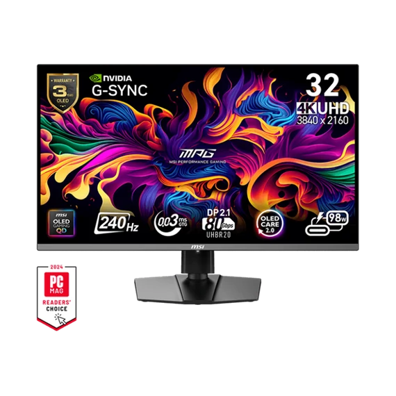 MSI Monitor GAMING MPG 322URX QD-OLED 31,5" UHD 3840x2160, 240Hz, 150000:1 CR, 250cd/m2, 0,03ms, 2x HDMI, DP, USB-C